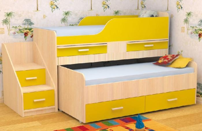 Кровать 2-х ярусная Лесики (СМ 70х180/70х170) ( 70х170(180) , ЛДСП , дуб молочный/желтый , ящики в комплекте , без матраса (Пирамида) ) Кровать 2-х ярусная Лесики (СМ 70х180/70х170) ( 70х170(180) , ЛДСП , дуб молочный/желтый , ящики в комплекте , без матраса (Пирамида) )