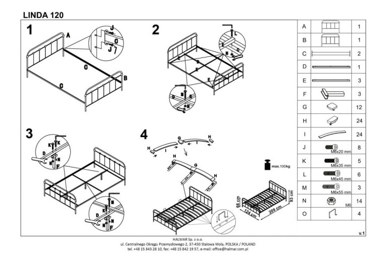 Фото Кровать односпальная Halmar Linda (СМ 120х200) c основанием от производителя Halmar  в Крыму по цене 19 210 ₽