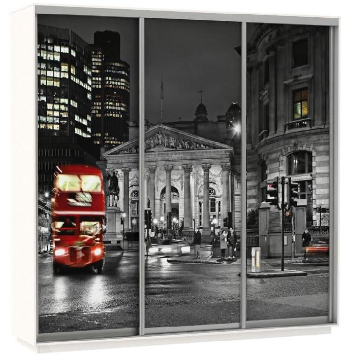 Шкаф-купе Экспресс Трио Фото (1,8х0,6х2,4 - 3 двери) (Материал дверей:лдсп, цвет дверей:фотопечать ночной лондон, цвет каркаса:белый снег (Мебельная компания Е1) )